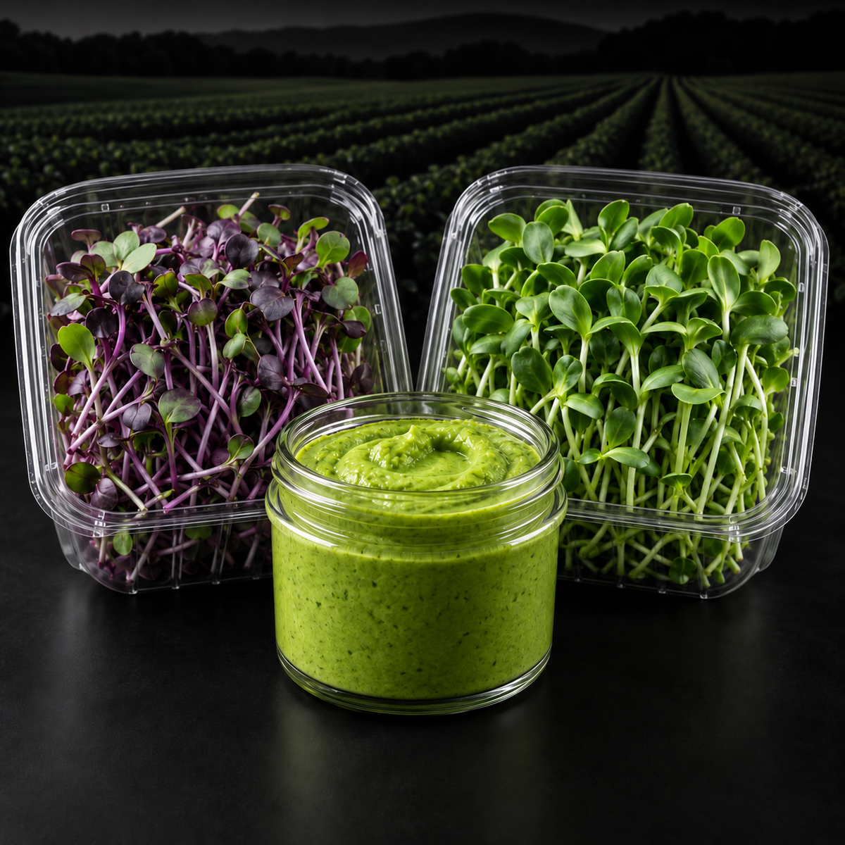 Premium microgreens subscription box with bright green Selvaggio Smart Spread
